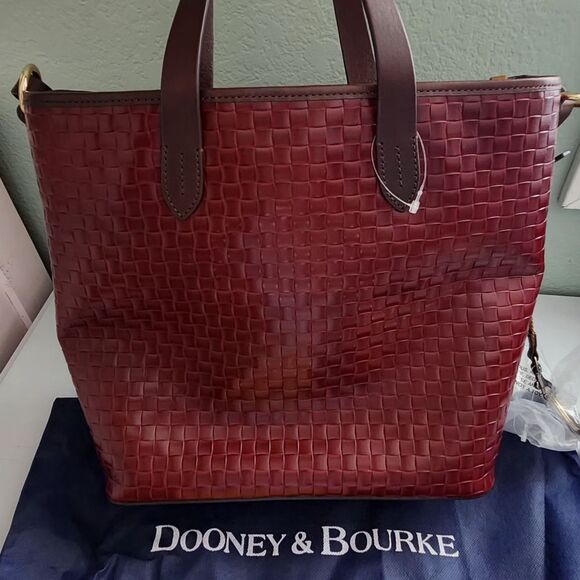 New! Dooney & Bourke Burgundy Woven Leather Tote - Picture 3 of 9
